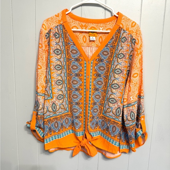 Ruby Rd. Tops - Ruby Rd. Orange and Blue Paisley Blouse